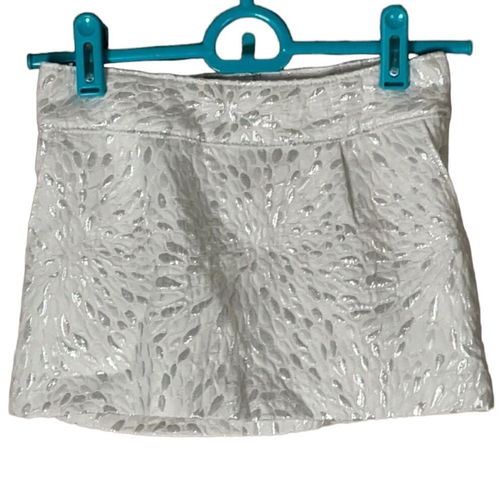 Gap Kids White Metallic Silver Floral A-Line Skirt Size 6